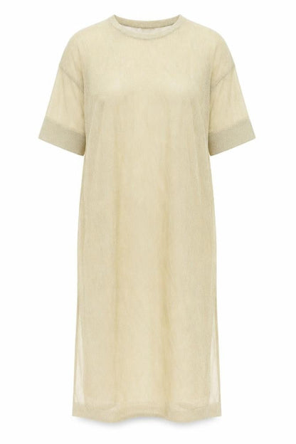 Zara Womens Gold Polyamide Jumper Dress Size S Round Neck Pullover