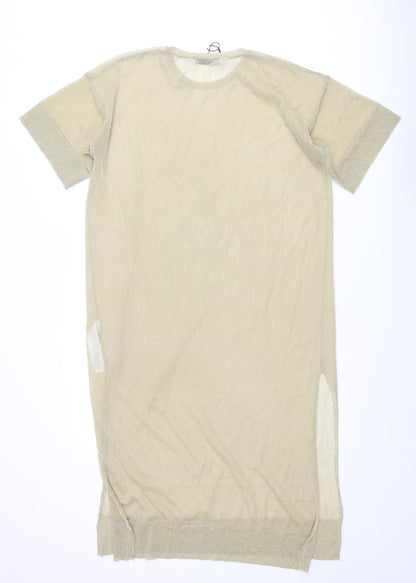 Zara Womens Gold Polyamide Jumper Dress Size S Round Neck Pullover