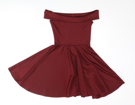 Boohoo Womens Red Polyester A-Line Size 8 Off the Shoulder Pullover