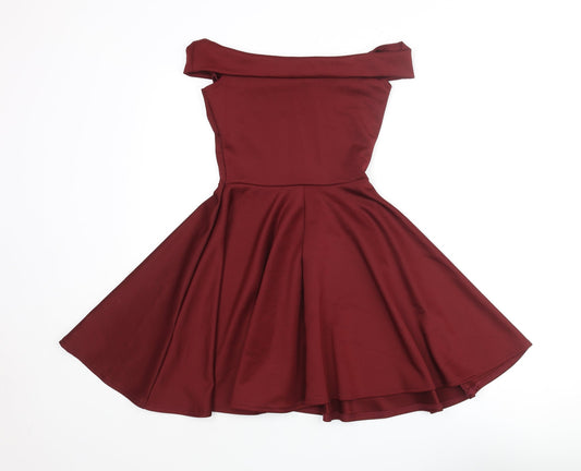 Boohoo Womens Red Polyester A-Line Size 8 Off the Shoulder Pullover