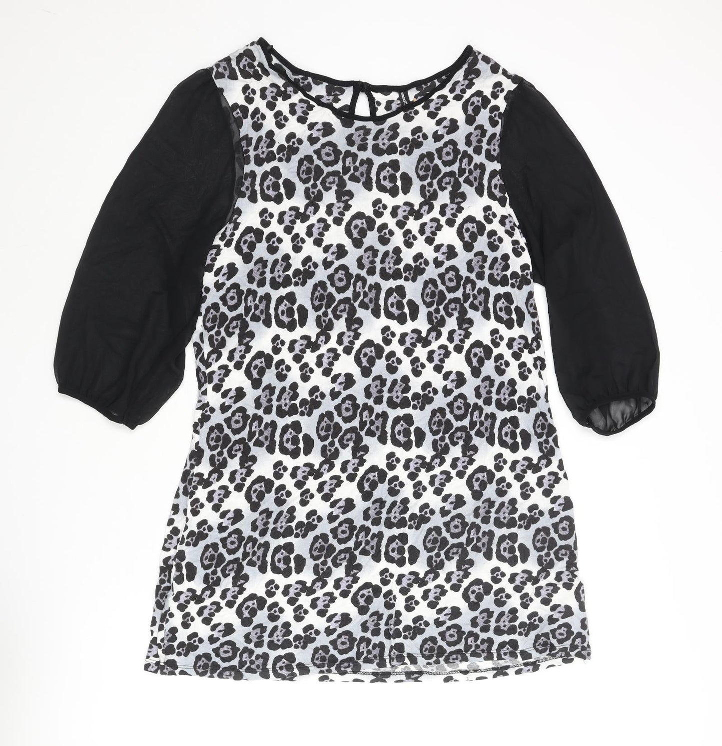 NEXT Womens Grey Animal Print Polyester Shift Size 20 Round Neck Button - Leopard Print