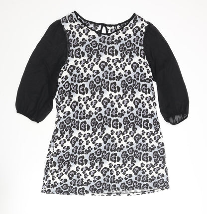 NEXT Womens Grey Animal Print Polyester Shift Size 20 Round Neck Button - Leopard Print