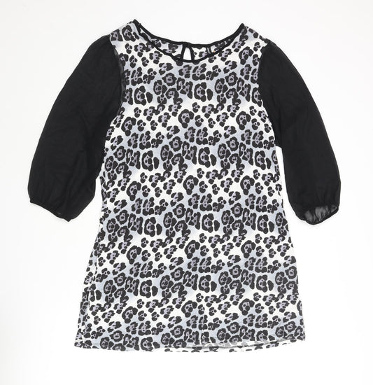 NEXT Womens Grey Animal Print Polyester Shift Size 20 Round Neck Button - Leopard Print