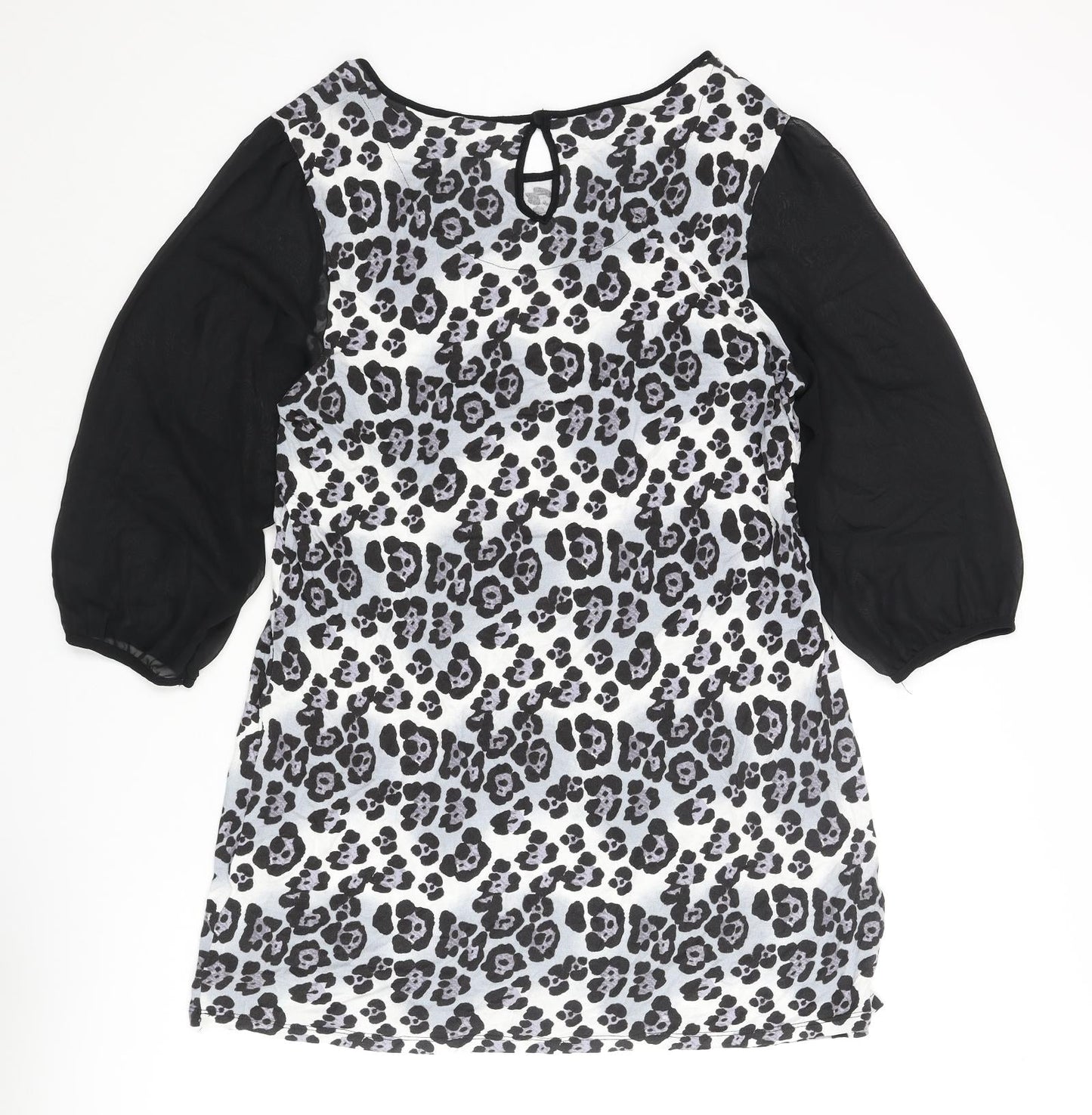 NEXT Womens Grey Animal Print Polyester Shift Size 20 Round Neck Button - Leopard Print