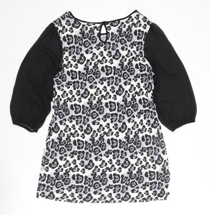 NEXT Womens Grey Animal Print Polyester Shift Size 20 Round Neck Button - Leopard Print