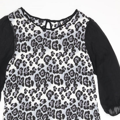 NEXT Womens Grey Animal Print Polyester Shift Size 20 Round Neck Button - Leopard Print