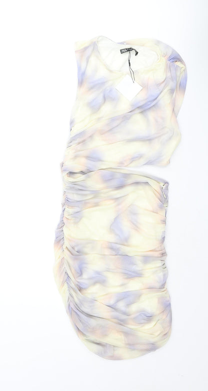 Zara Womens Multicoloured Tie Dye Polyester Bodycon Size XS Round Neck Zip - Rouched Cut Out