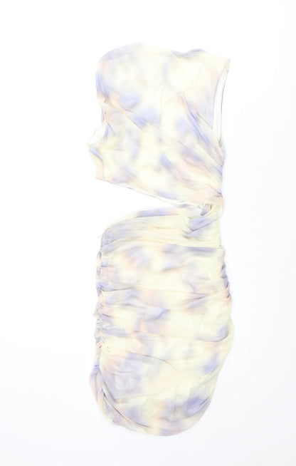 Zara Womens Multicoloured Tie Dye Polyester Bodycon Size XS Round Neck Zip - Rouched Cut Out