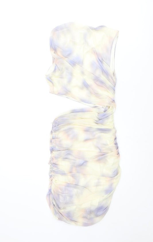 Zara Womens Multicoloured Tie Dye Polyester Bodycon Size XS Round Neck Zip - Rouched Cut Out