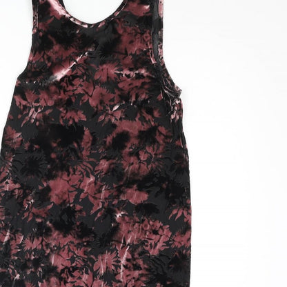 Topshop Womens Pink Floral Polyester Mini Size 8 Round Neck Pullover - Fringe Hem