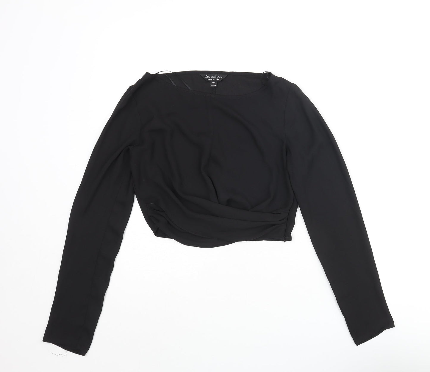 Miss Selfridge Womens Black Polyester Cropped Blouse Size 6 Round Neck