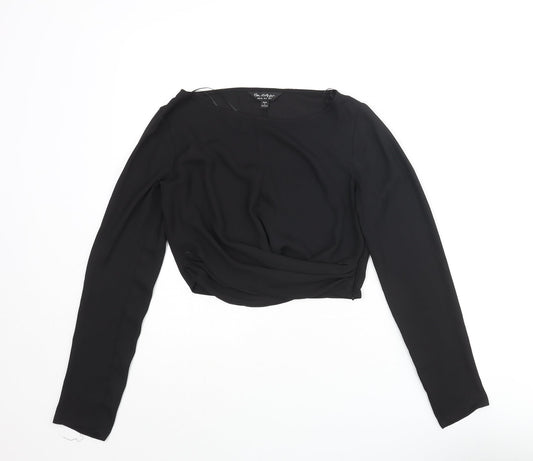 Miss Selfridge Womens Black Polyester Cropped Blouse Size 6 Round Neck