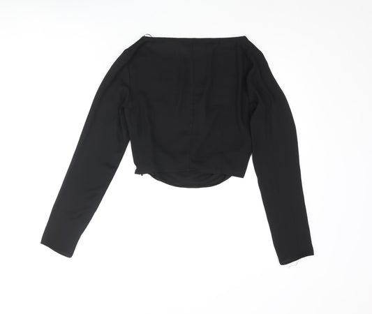 Miss Selfridge Womens Black Polyester Cropped Blouse Size 6 Round Neck
