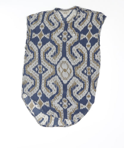 By Malene Birger Womens Blue Geometric Viscose Camisole Blouse Size 8 Round Neck - Raw Edge