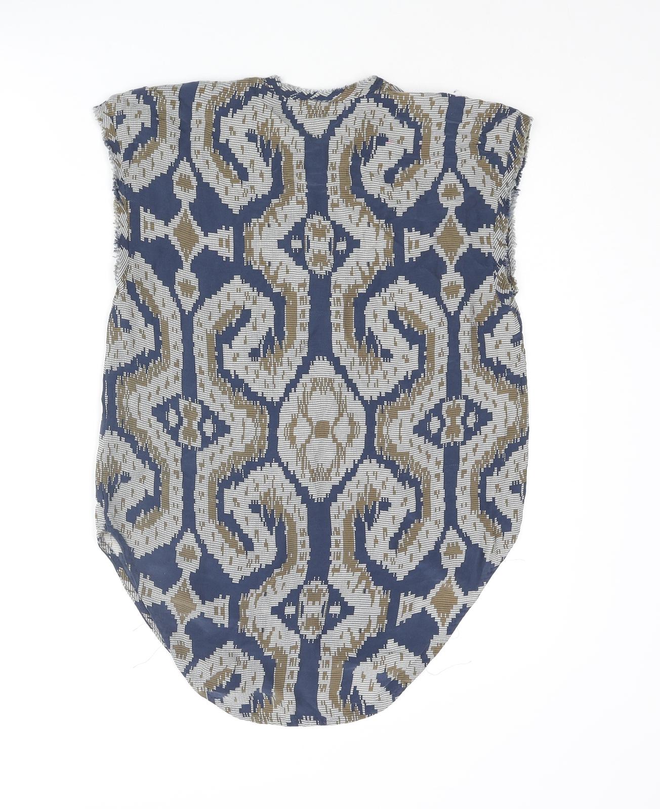 By Malene Birger Womens Blue Geometric Viscose Camisole Blouse Size 8 Round Neck - Raw Edge