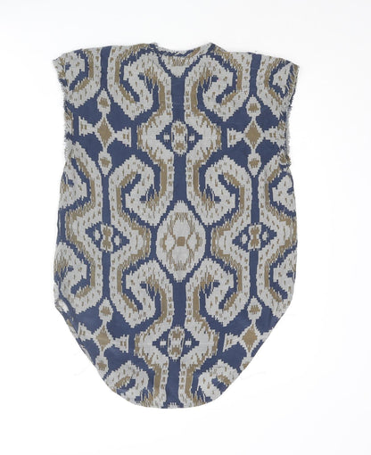 By Malene Birger Womens Blue Geometric Viscose Camisole Blouse Size 8 Round Neck - Raw Edge