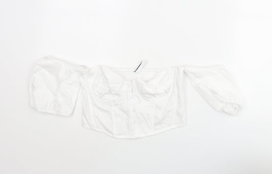 Womens UK Size S Stradivarius White Cropped Blouse