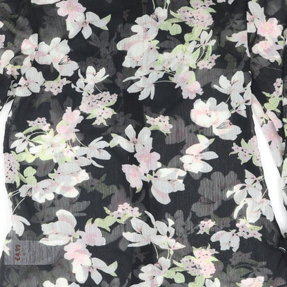 River Island Womens Black Floral Polyester Basic Blouse Size 8 Mock Neck - Frill Bow