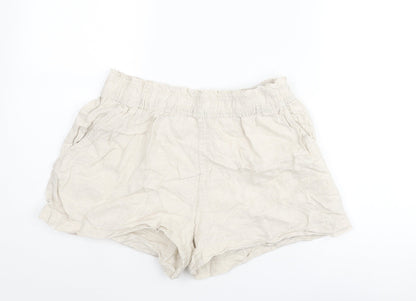 H&M Womens Beige Linen Paperbag Shorts Size M Regular Pull On