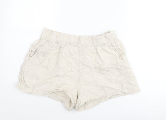 H&M Womens Beige Linen Paperbag Shorts Size M Regular Pull On