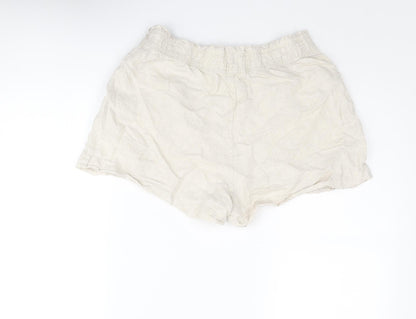 H&M Womens Beige Linen Paperbag Shorts Size M Regular Pull On