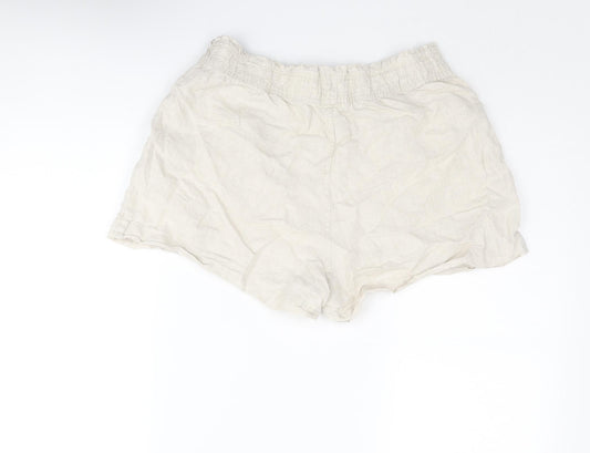 H&M Womens Beige Linen Paperbag Shorts Size M Regular Pull On