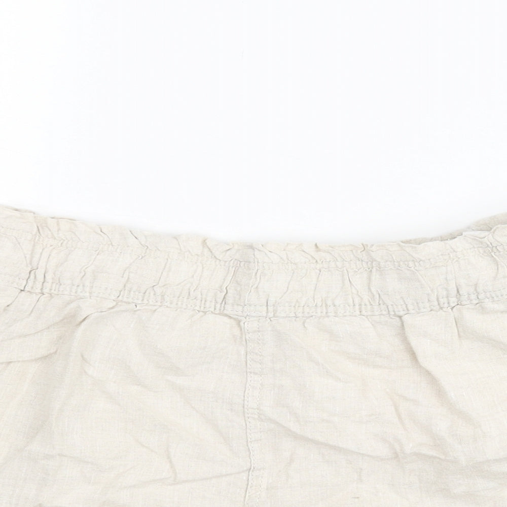 H&M Womens Beige Linen Paperbag Shorts Size M Regular Pull On