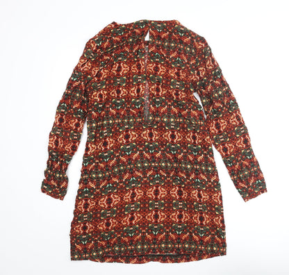 H&M Womens Multicoloured Geometric Viscose Shift Size 12 Round Neck Button