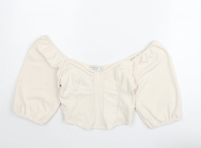 Womens UK Size S Zara Ivory Cropped Blouse