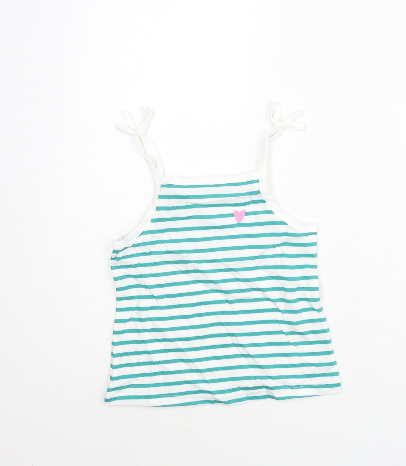 Marks and Spencer Girls Blue Striped Cotton Basic Tank Size 3-4 Years Square Neck Pullover - Embroidered Heart