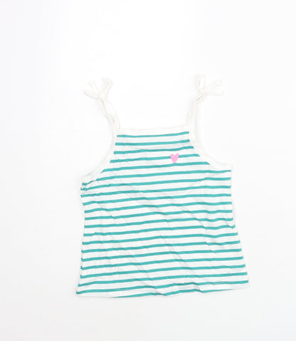 Marks and Spencer Girls Blue Striped Cotton Basic Tank Size 3-4 Years Square Neck Pullover - Embroidered Heart