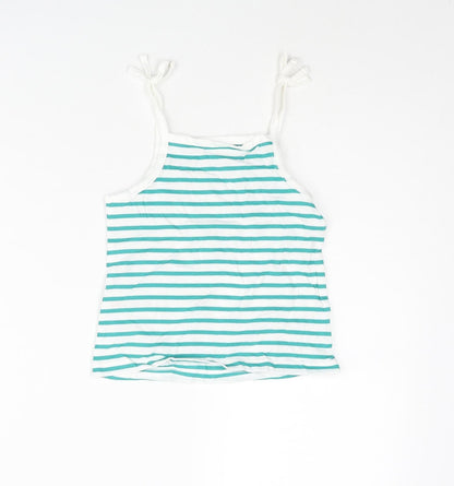Marks and Spencer Girls Blue Striped Cotton Basic Tank Size 3-4 Years Square Neck Pullover - Embroidered Heart