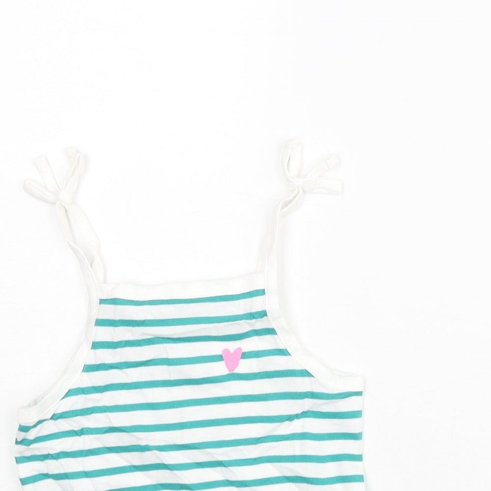 Marks and Spencer Girls Blue Striped Cotton Basic Tank Size 3-4 Years Square Neck Pullover - Embroidered Heart