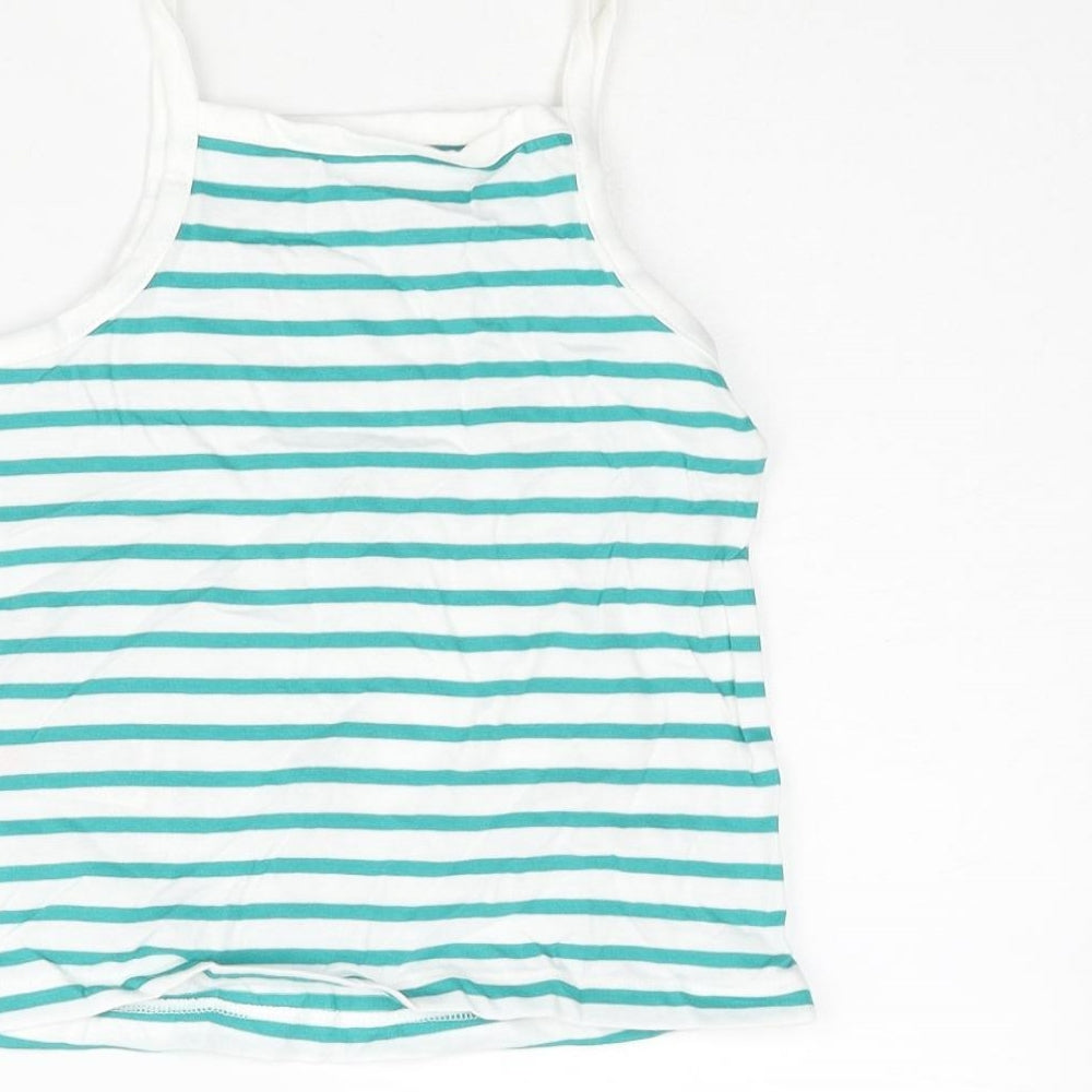 Marks and Spencer Girls Blue Striped Cotton Basic Tank Size 3-4 Years Square Neck Pullover - Embroidered Heart