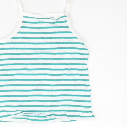 Marks and Spencer Girls Blue Striped Cotton Basic Tank Size 3-4 Years Square Neck Pullover - Embroidered Heart