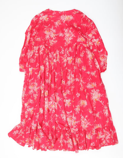 Per Una Womens Pink Floral Cotton Skater Dress Size S V-Neck Pullover