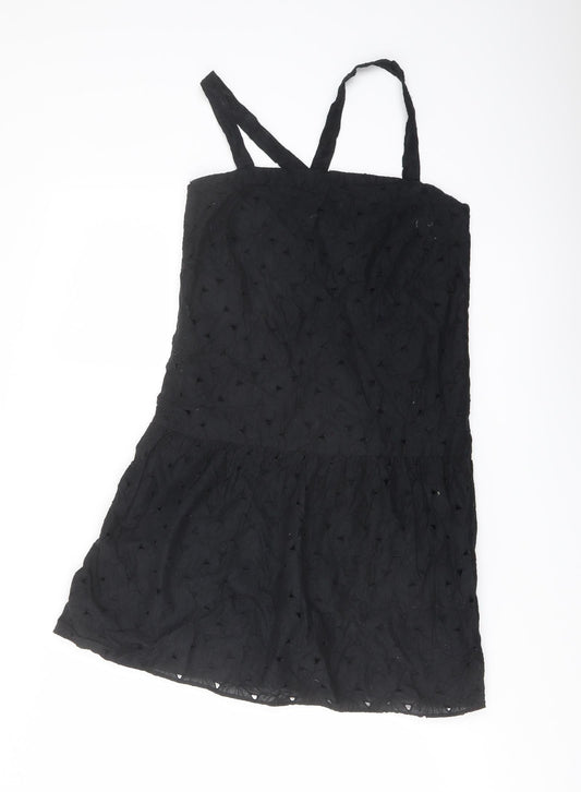 Uniqlo Womens Black Cotton Mini Size S Square Neck Zip