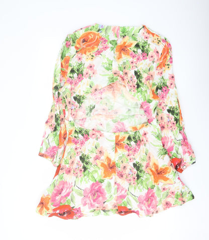 Zara Womens Multicoloured Floral Linen A-Line Size 2XL Crew Neck Zip