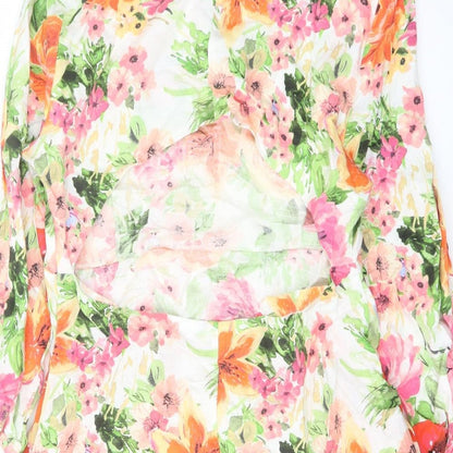 Zara Womens Multicoloured Floral Linen A-Line Size 2XL Crew Neck Zip