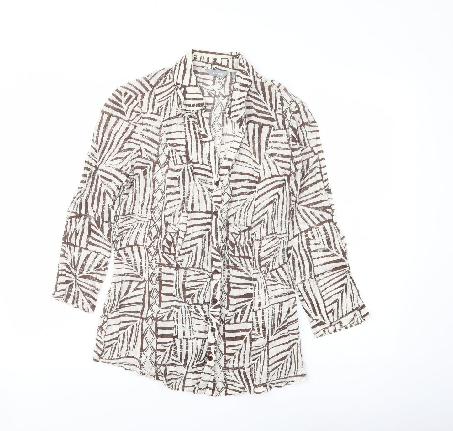 Womens UK Size 10 Per Una Beige Basic Button-Up