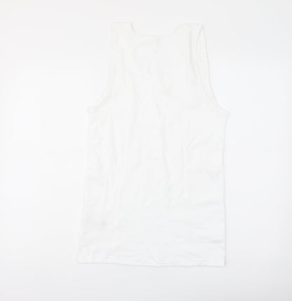 Marks and Spencer Mens White Cotton T-Shirt Size M Round Neck