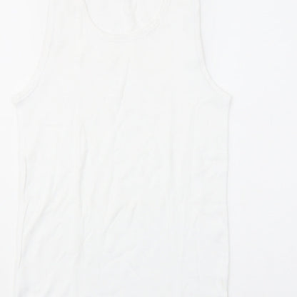 Marks and Spencer Mens White Cotton T-Shirt Size M Round Neck