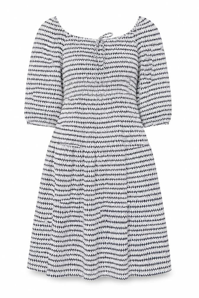 Marks and Spencer Womens Blue Geometric Viscose A-Line Size 8 Square Neck Pullover
