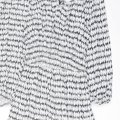 Marks and Spencer Womens Blue Geometric Viscose A-Line Size 8 Square Neck Pullover