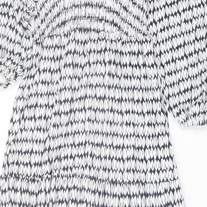 Marks and Spencer Womens Blue Geometric Viscose A-Line Size 8 Square Neck Pullover