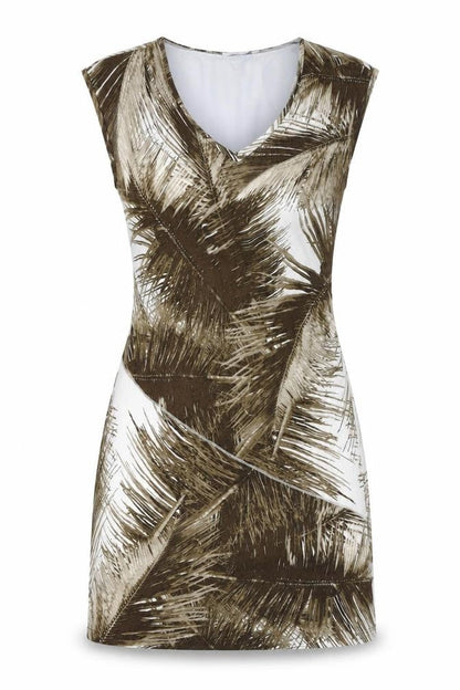 Oui Womens Brown Floral Viscose Bodycon Size 12 V-Neck Pullover