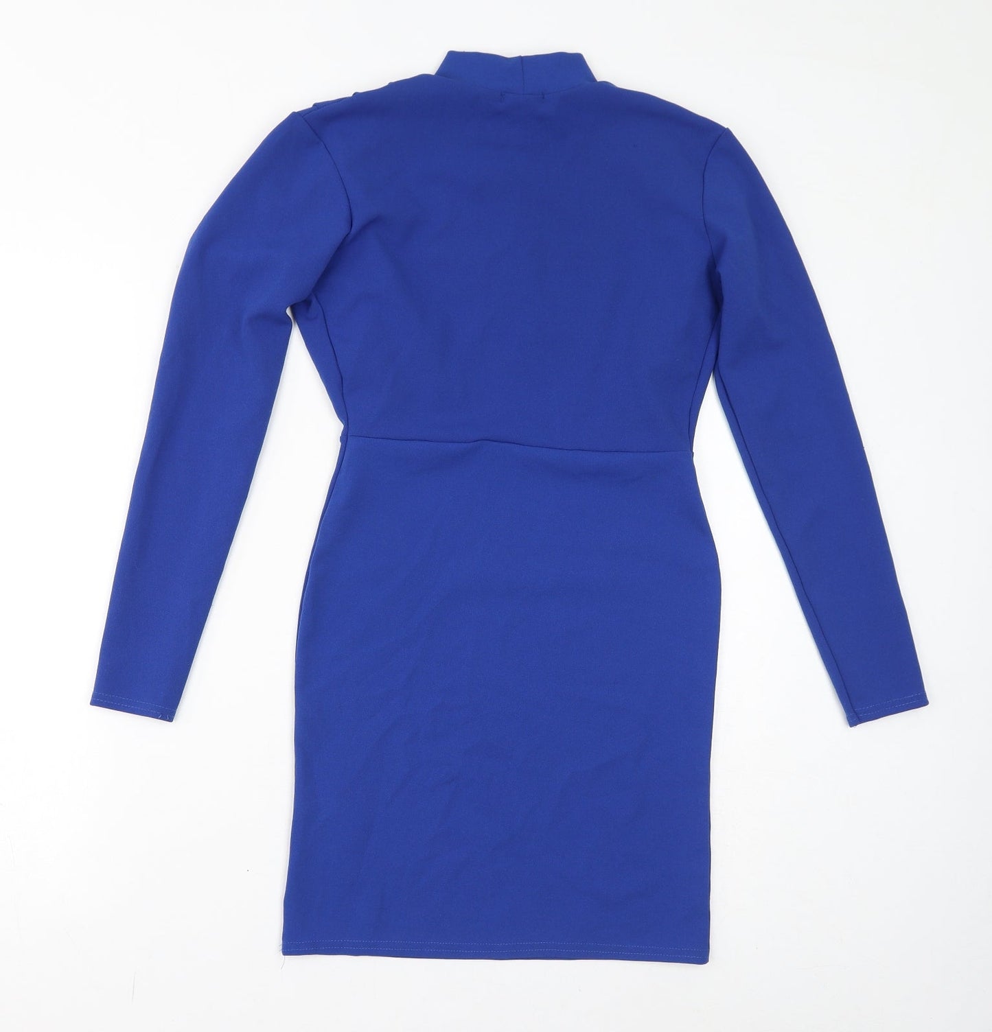 Boohoo Womens Blue Polyester Bodycon Size 10 Mock Neck Pullover