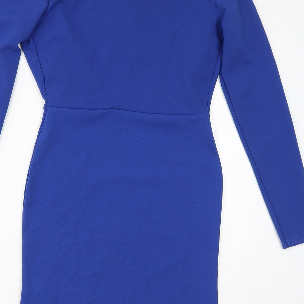 Boohoo Womens Blue Polyester Bodycon Size 10 Mock Neck Pullover