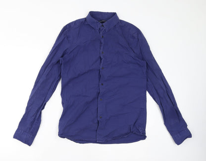 French Connection Womens Blue Cotton Basic Button-Up Size S Collared