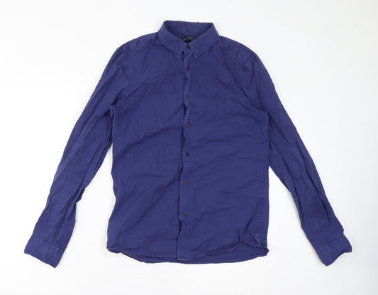 French Connection Womens Blue Cotton Basic Button-Up Size S Collared